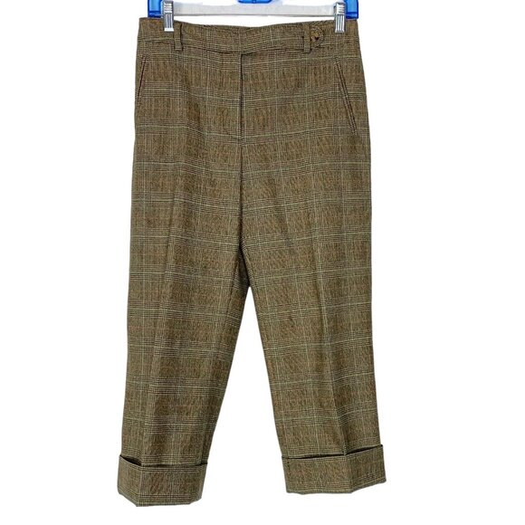 PIAZZA SEMPIONE Plaid New Wool Spandex Capri Cuffed Pants Italy Brown Sz S 78-3 - Picture 1 of 12